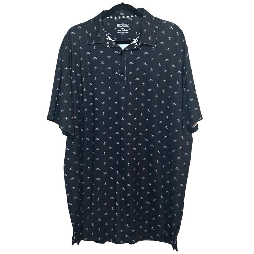 Tattoo Golf Men’s Micro Skull Cool Stretch Polo Black Size 2XL